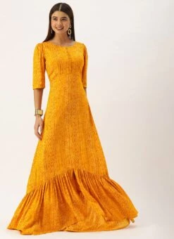 Yellow Digital Printed Maxi Dress Party Wear -C Bazaar Shop Yellow Digital Printed Maxi Dress DRBS02110963 u