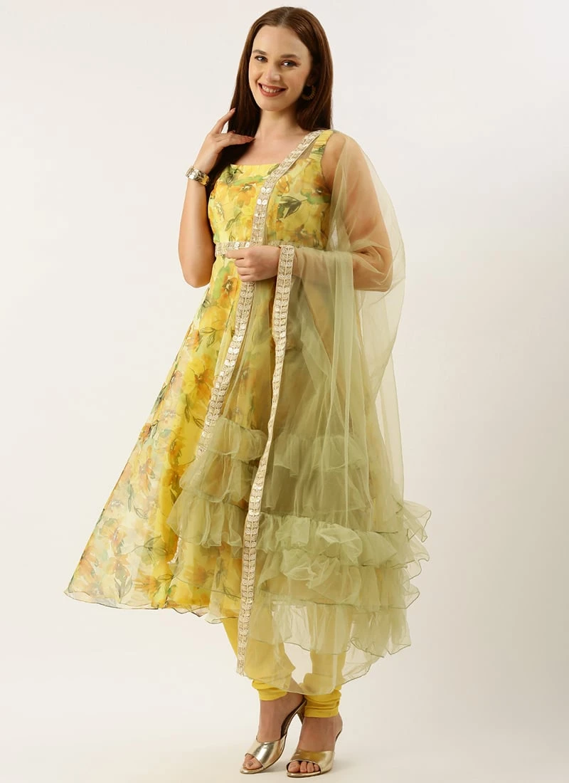 Top From Yellow Digital Printed Organza Suit Set After Six Wear 3 Top From Yellow Digital Printed Organza Suit Set After Six Wear - Image 3