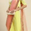 Yellow Embroidered Blouse N Peach Half N Half Saree Party Wear