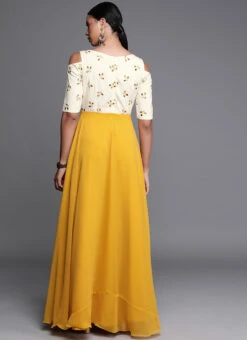 Yellow Embroidered Boat Neckline Gown Festive Wear -C Bazaar Shop Yellow Embroidered Boat Neckline Gown IWBS01910299 b
