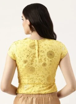 Yellow Embroidered Chinon Blouse Wedding Wear -C Bazaar Shop Yellow Embroidered Chinon Blouse BLBS02303843 b