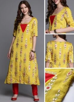 Yellow Embroidered Chinon Kurta Set Festive Wear 9 Yellow Embroidered Chinon Kurta Set Festive Wear -C Bazaar Shop Yellow Embroidered Chinon Kurta Set KSBS01911716 gl