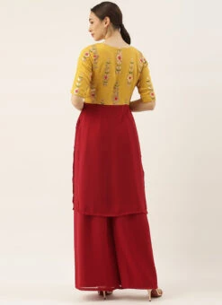 Yellow Embroidered Chinon N Maroon Kurta Set Festive Wear -C Bazaar Shop Yellow Embroidered Chinon N Maroon Kurta Set KSBS02104323 b