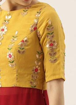 Yellow Embroidered Chinon N Maroon Top Festive Wear -C Bazaar Shop Yellow Embroidered Chinon N Maroon Top KRBS02307712 rrc3