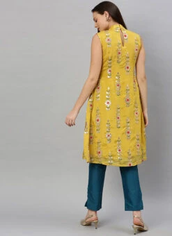 Yellow Embroidered Chinon Top Festive Wear -C Bazaar Shop Yellow Embroidered Chinon Top KRBS02307726 b