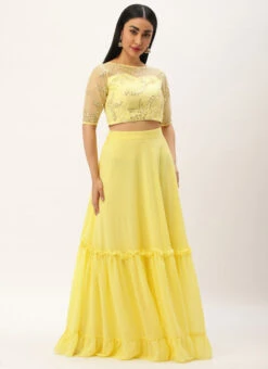 Skirt From Yellow Embroidered Crop Top N Skirt After Six Wear -C Bazaar Shop Yellow Embroidered Crop Top N Skirt IWBS02301682 u