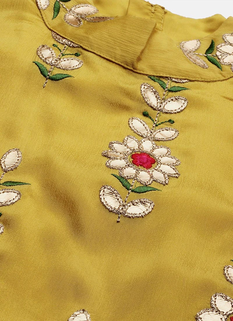 Yellow Embroidered Fabric Kurta Straight Pant Set Festive Wear 8 Yellow Embroidered Fabric Kurta Straight Pant Set Festive Wear - Image 8