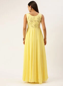 Yellow Embroidered Gown Party Wear -C Bazaar Shop Yellow Embroidered Gown IWBS02301811 b