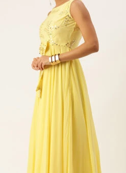 Yellow Embroidered Gown Party Wear