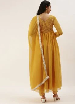 Yellow Embroidered Net Anarkali Set Festive Wear -C Bazaar Shop Yellow Embroidered Net Anarkali set SLBS02205084 b