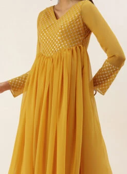 Yellow Embroidered Net Anarkali Set Festive Wear