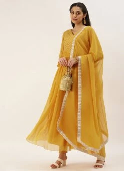Yellow Embroidered Net Anarkali Set Festive Wear -C Bazaar Shop Yellow Embroidered Net Anarkali set SLBS02205084 u