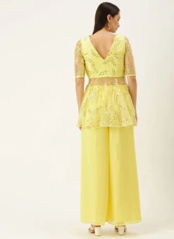 Yellow Embroidered Peplum Top Festive Wear -C Bazaar Shop Yellow Embroidered Peplum Top KRBS02307719 b