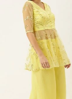 Yellow Embroidered Peplum Top Festive Wear