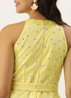 Yellow Foil Printed Asymmetric Dress Festive Wear -C Bazaar Shop Yellow Foil Printed Asymmetric Dress DRBS02209721 rrc2