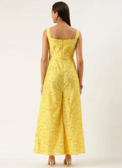 Yellow Foil Printed Jumpsuit Festive Wear -C Bazaar Shop Yellow Foil Printed Jumpsuit DRBS02208466 b