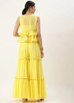 Bottom From Yellow Georgette Embroidered Crop Top N Sharara Set After Six Wear -C Bazaar Shop Yellow Georgette Embroidered Crop Top N Sharara Set IWBS02212558 b