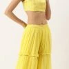 Bottom From Yellow Georgette Embroidered Crop Top N Sharara Set After Six Wear