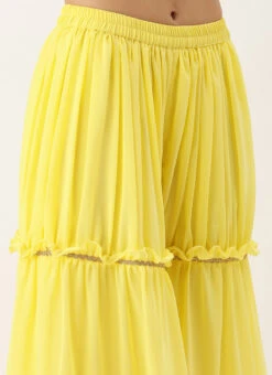 Bottom From Yellow Georgette Embroidered Crop Top N Sharara Set After Six Wear -C Bazaar Shop Yellow Georgette Embroidered Crop Top N Sharara Set IWBS02212558 rrc2