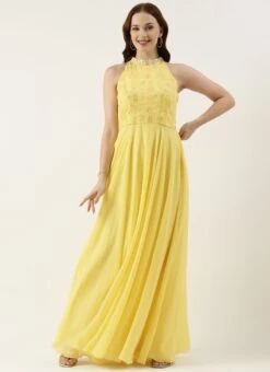 Yellow Georgette Embroidered Gown Party Wear -C Bazaar Shop Yellow Georgette Embroidered Gown IWBS02301764 u