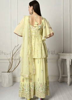 Bottom From Yellow Georgette Embroidered Palazzo Suit After Six Wear -C Bazaar Shop Yellow Georgette Embroidered Palazzo Suit SLBS02303903 b