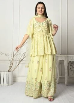 Bottom From Yellow Georgette Embroidered Palazzo Suit After Six Wear -C Bazaar Shop Yellow Georgette Embroidered Palazzo Suit SLBS02303903 u
