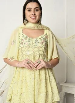 Dupatta From Yellow Georgette Embroidered Palazzo Suit After Six Wear -C Bazaar Shop Yellow Georgette Embroidered Palazzo Suit SLBS02303903 rrc1 1