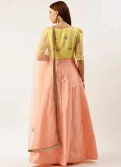 Dupatta From Yellow Georgette N Peach Kali Anarkali After Six Wear -C Bazaar Shop Yellow Georgette N Peach Kali Anarkali SLBS02301710 b 1