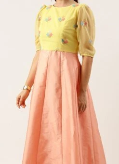 Yellow Georgette N Peach Kali Anarkali Festive Wear
