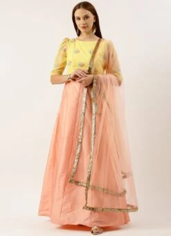 Yellow Georgette N Peach Kali Anarkali Festive Wear -C Bazaar Shop Yellow Georgette N Peach Kali Anarkali SLBS02301710 u