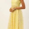 Yellow Glitter Foil Tiered Gathers Dress Party Wear