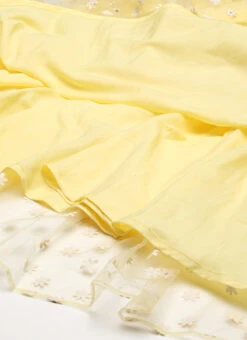 Yellow Glitter Foil Tiered Gathers Dress Party Wear -C Bazaar Shop Yellow Glitter Foil Tiered Gathers Dress DRBS02209691 rrc3