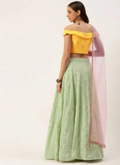 Yellow N Green Off Shoulder Style Lehenga Wedding Wear -C Bazaar Shop Yellow N Green Off Shoulder Style Lehenga GHBS02204721 b