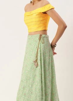 Yellow N Green Off Shoulder Style Lehenga Wedding Wear