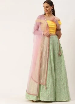 Yellow N Green Off Shoulder Style Lehenga Wedding Wear -C Bazaar Shop Yellow N Green Off Shoulder Style Lehenga GHBS02204721 u
