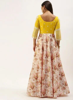 Yellow N Pink Embroidered Floor Length Gown Festive Wear -C Bazaar Shop Yellow N Pink Embroidered Floor Length Gown IWBS02107555 b