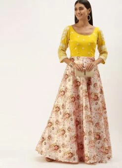 Yellow N Pink Embroidered Floor Length Gown Festive Wear -C Bazaar Shop Yellow N Pink Embroidered Floor Length Gown IWBS02107555 u