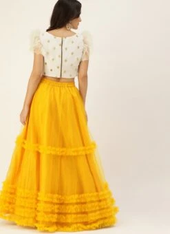 Yellow N White Embroidered Skirt Set Festive Wear -C Bazaar Shop Yellow N White Embroidered Skirt Set IWBS02101747 b
