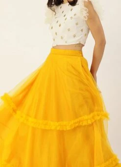 Yellow N White Embroidered Skirt Set Festive Wear