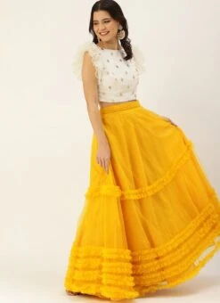 Yellow N White Embroidered Skirt Set Festive Wear -C Bazaar Shop Yellow N White Embroidered Skirt Set IWBS02101747 u
