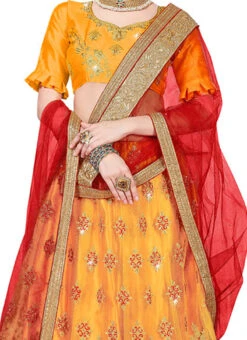 Yellow Net Embroidered A Line Lehenga Party Wear