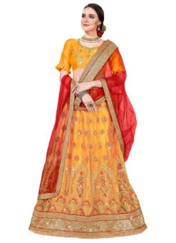 Yellow Net Embroidered A Line Lehenga Party Wear -C Bazaar Shop Yellow Net Embroidered A Line Lehenga GHSSSITAKR728702 u
