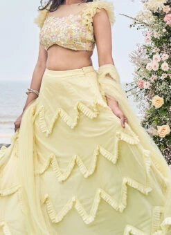Yellow Nylon Net Embroidery Lehenga Choli With Dupatta Wedding Wear