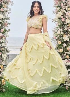 Yellow Nylon Net Embroidery Lehenga Choli With Dupatta Wedding Wear -C Bazaar Shop Yellow Nylon Net Embroidery Lehenga Choli With Dupatta GHMCAA011 u