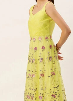 Yellow Organza Embroidered Gown Festive Wear