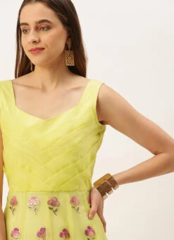 Yellow Organza Embroidered Gown Festive Wear -C Bazaar Shop Yellow Organza Embroidered Gown IWBS02211033 rrc1