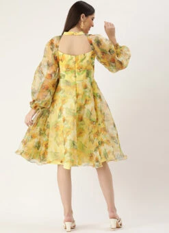 Yellow Organza Mini Dress Party Wear -C Bazaar Shop Yellow Organza Mini Dress DRBS02209616 b