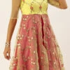 Yellow Organza N Hot Pink Layered Style Gown Wedding Wear