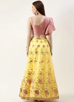 Skirt From Yellow Organza N Pink Art Silk Skirt N Top Set After Six Wear -C Bazaar Shop Yellow Organza N Pink Art Silk Skirt N Top Set IWBS02211065 b