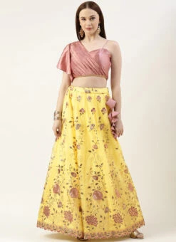 Skirt From Yellow Organza N Pink Art Silk Skirt N Top Set After Six Wear -C Bazaar Shop Yellow Organza N Pink Art Silk Skirt N Top Set IWBS02211065 u